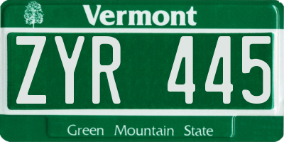 VT license plate ZYR445