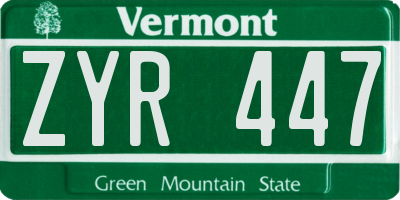VT license plate ZYR447