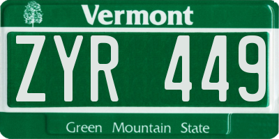 VT license plate ZYR449