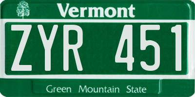 VT license plate ZYR451