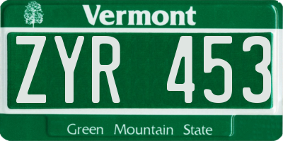 VT license plate ZYR453