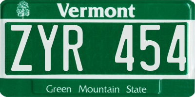 VT license plate ZYR454