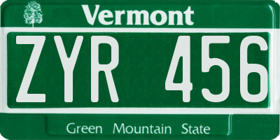 VT license plate ZYR456