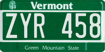 VT license plate ZYR458