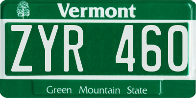 VT license plate ZYR460