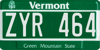 VT license plate ZYR464
