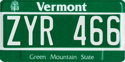 VT license plate ZYR466