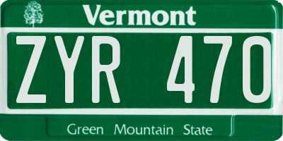VT license plate ZYR470