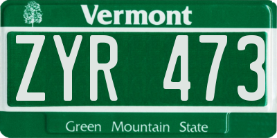 VT license plate ZYR473