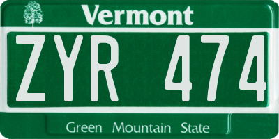 VT license plate ZYR474