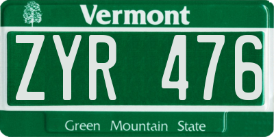 VT license plate ZYR476