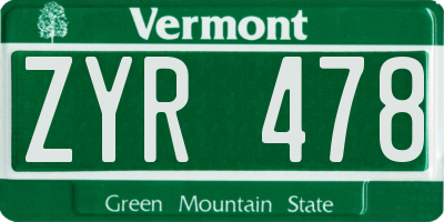 VT license plate ZYR478