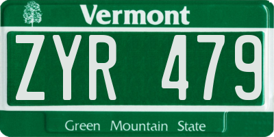 VT license plate ZYR479