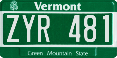 VT license plate ZYR481