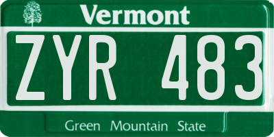 VT license plate ZYR483