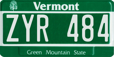VT license plate ZYR484