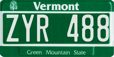 VT license plate ZYR488
