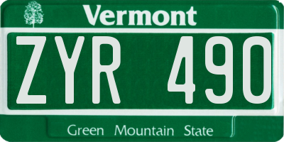 VT license plate ZYR490