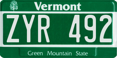 VT license plate ZYR492