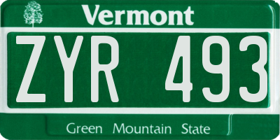 VT license plate ZYR493
