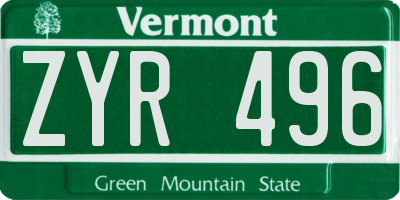 VT license plate ZYR496