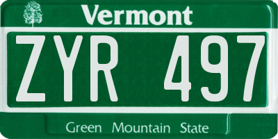 VT license plate ZYR497