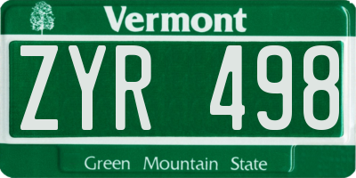 VT license plate ZYR498