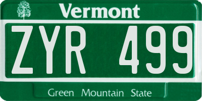 VT license plate ZYR499