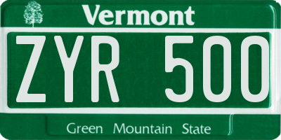 VT license plate ZYR500