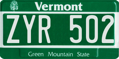 VT license plate ZYR502