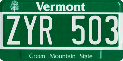 VT license plate ZYR503