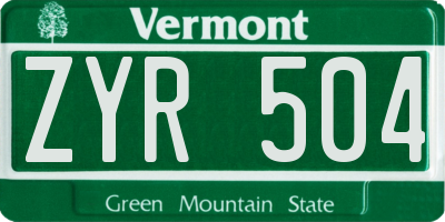 VT license plate ZYR504