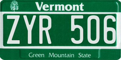 VT license plate ZYR506