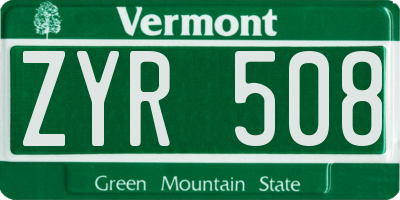 VT license plate ZYR508