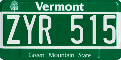 VT license plate ZYR515