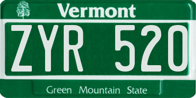 VT license plate ZYR520