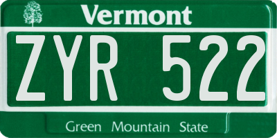 VT license plate ZYR522