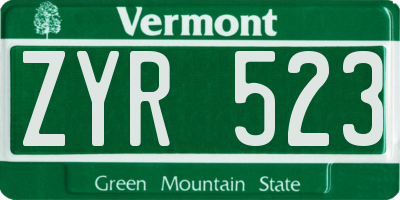 VT license plate ZYR523
