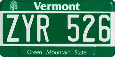 VT license plate ZYR526