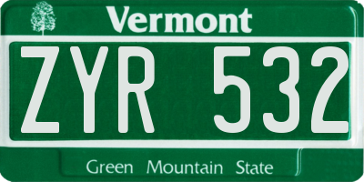 VT license plate ZYR532