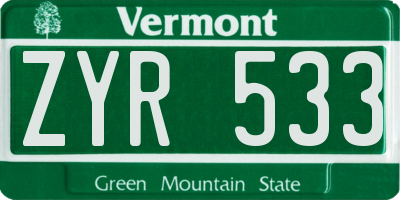 VT license plate ZYR533