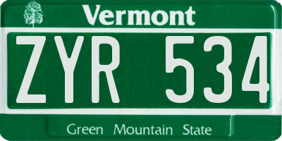 VT license plate ZYR534