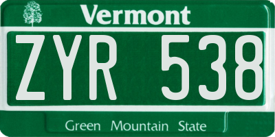 VT license plate ZYR538
