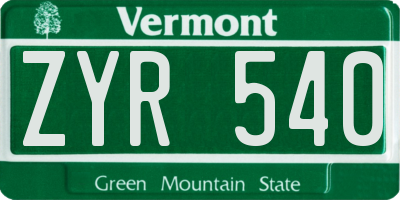 VT license plate ZYR540