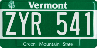 VT license plate ZYR541