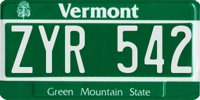 VT license plate ZYR542