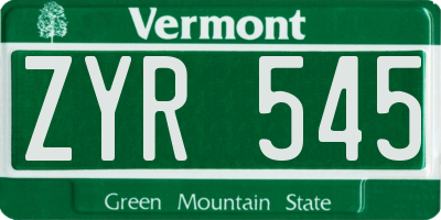 VT license plate ZYR545