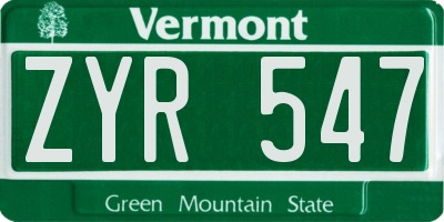 VT license plate ZYR547