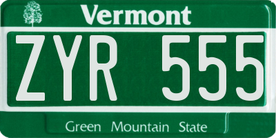 VT license plate ZYR555