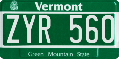 VT license plate ZYR560